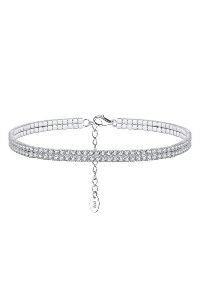 delis Tennis Silver Ankle Bracelet 925, Jw526, Double Model, Rhodium Plated