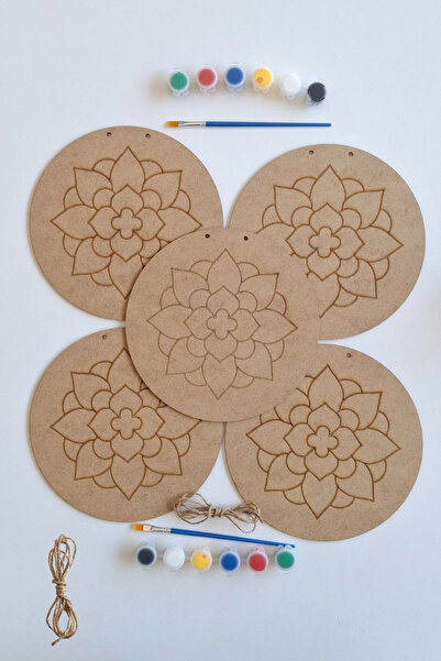 ERDİZDEN Özgün Tasarımlar İçin 5 Parça Mandala Ana Ham MDF Dekoratif Set - Fı...
