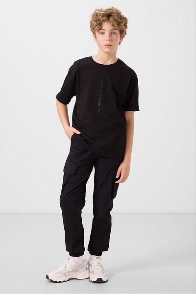 TOMMY LIFE Black Standard Fit Woven Lightweight Stretchy Chino Boys' Trousers - 11271