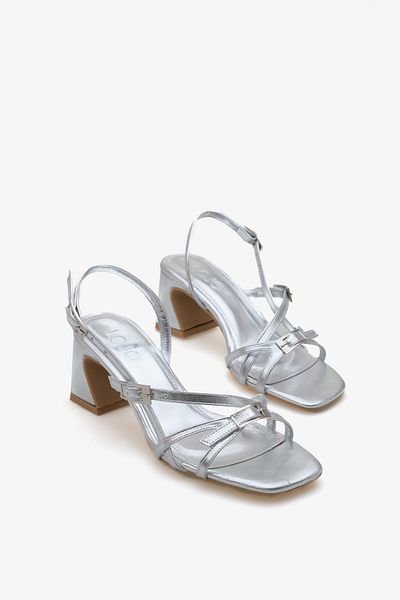 LOJO Women's Buckle Strap Heeled Sandals Novley Silver