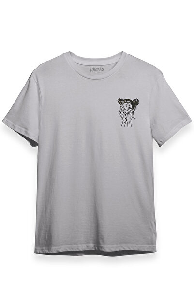 Kretas Unisex siva T-shirt Psiho Manga Gotička Tamna Minimalna Prednja Štampa...