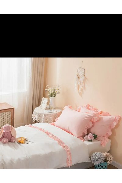 Arya Tekstil Single Duvet Cover Set White - Pink