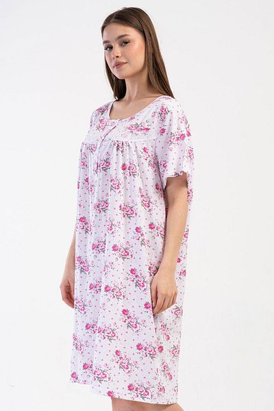 VİENETTA Women's Large Size Short Sleeve Pink Nightgown 100% Cotton C4T8N7O161