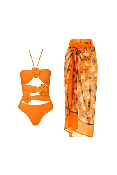DESİGNEDBYD Yeni Kadın Mayo+Pareo Etek Takım 2 Parça Up Set Bodysuit Plaj Moda Beachwear