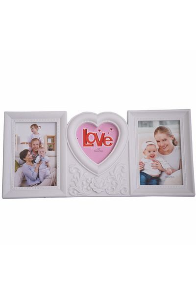 PUFO Ramă foto decorativă cu 3 imagini, model Trandafir Alb, 40 cm