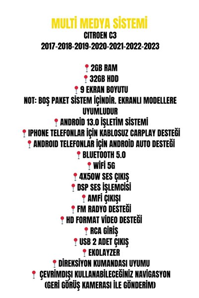 Cadence Citroen C3 Android Multimedya Sistemi 2-64 Cadence (2017-2023)