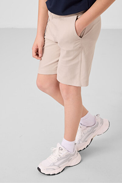 TOMMY LIFE Lacivert-Taş Pamuklu Oversize Fit Dokuma Hafif Esnek Chino Erkek Çocuk Şort Takım - 11279