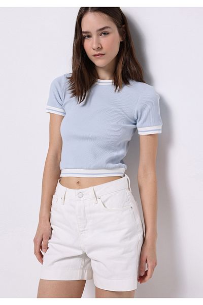 Colin's Slim Fit Round Neck Solid Women's Blue Short Sleeve T-Shirt
