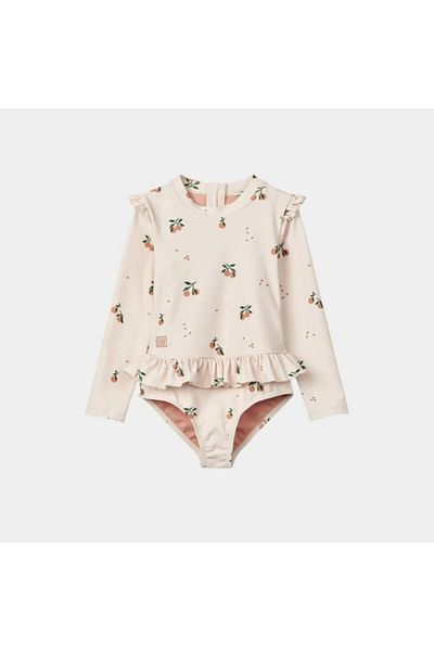 Liewood Girls' UV Protective Long Sleeve Swimsuit Sille Peach/Sea Shell, Size 80
