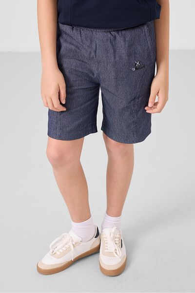 TOMMY LIFE Navy Blue-Jeans Navy Blue Cotton Oversize Fit Υφαντό ελαφρύ εύκαμπτο ανδρικό σορτς Chino - 11276