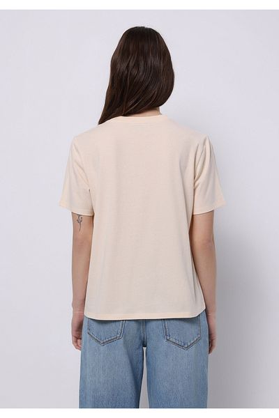 Colin's Tricou cu mânecă scurtă, bej, cu decolteu rotund, cu imprimeu