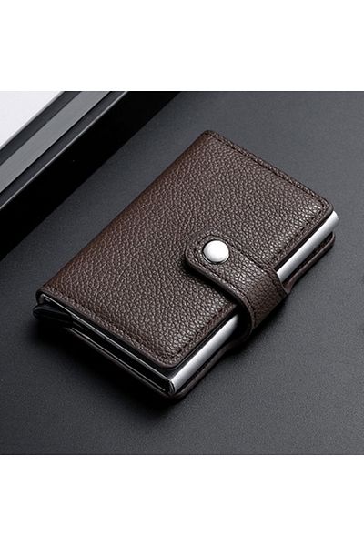OEM Brown wallet, RFID, eco-leather, aluminum alloy slot, compact, elegant