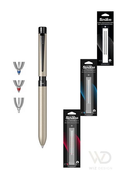 Scrikss 83 Series Sport Multifunction Beige (Blue and Red Ballpoint Pen & Versatile) + Refill Gift