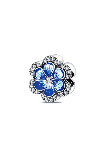 delis 925 Silver Pendant/Talisman, Jw1121, White/Blue Floral Pattern, Rhodium...
