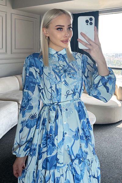 benguen Rochie Hijab cu Motiv Albastru 514-1