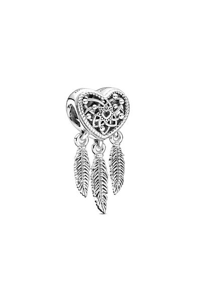 delis Pandantiv/talisman Din Argint 925, Jw1145, Model Cu Inimă Și Pene, Placat Cu Rodiu