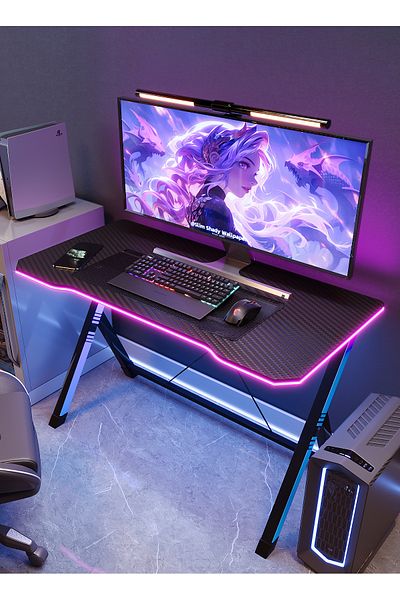 AnneFish Gaming Desk 120cm Smart Bluetooth Led Strip Music Sync Computer Carbon Fiber Surface Table