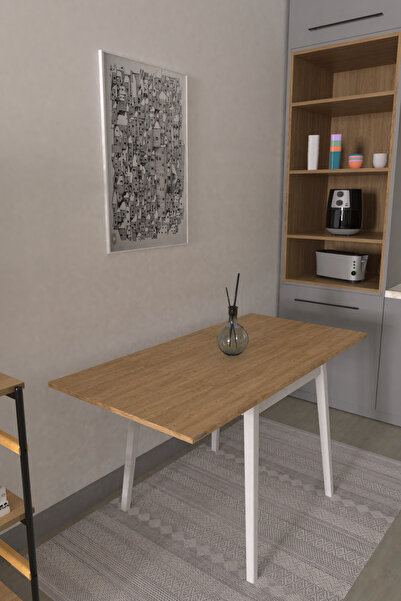 VİLİNZE Vilinze Avanos Ahşap Katlanır Kanatlı Mdf Mutfak Masası - 70x70+70 (70x140) cm