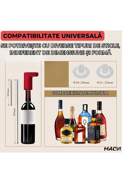 MACVI Aerator electric Macvi® pentru vin si alte lichide cu dozare automata ecran tactil, USB Type-C, Rosu