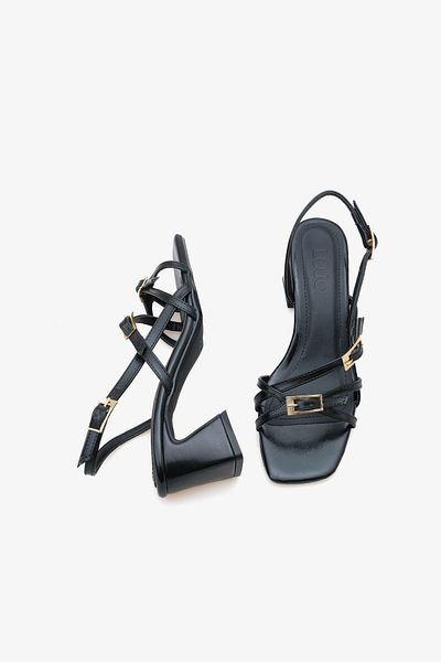 LOJO Women's Buckle Strap Heeled Sandals Novley Black