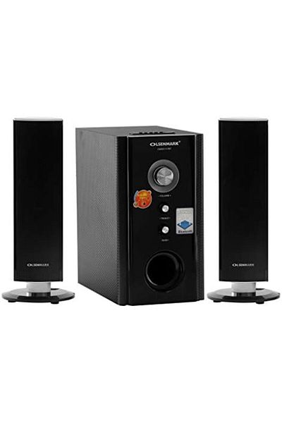 Olsenmark مكبر صوت احترافي عالي الطاقة 2.1 - نظام مكبر صوت متعدد الوسائط مع مضخم صوت - USB/SD/FM