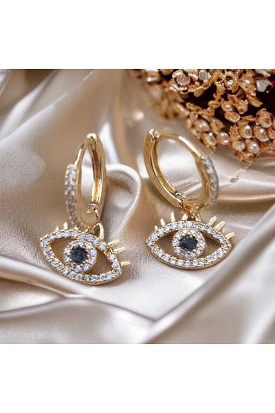 feyza collection Zircon Stone Evil Eye Vip Steel Earrings