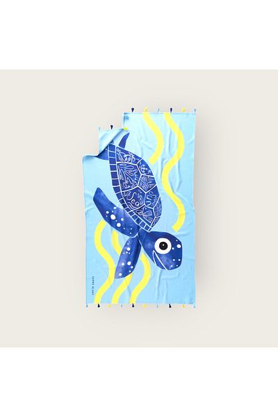 Havlu Denizi Ev Tekstil Ürünleri Turtle Printed Beach Towel with Tassel Detail