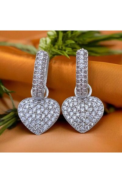 feyza collection Zircon Stone Dangle Heart Vip Steel Earrings