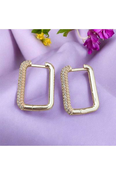 feyza collection Zircon Stone Rectangular Vip Steel Earrings