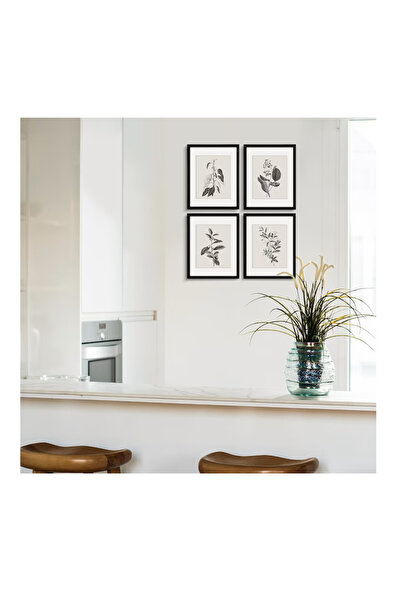 ArtByHannah Set 4 rame decorative cu fotografii, ArtByHannah, sticlă acrilică, 28x35cm, negru, model Passepartout, plantă