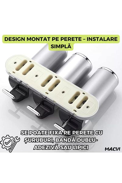 MACVI Macvi® 3-in-1 Soap, Shampoo and Conditioner Dispenser Wall Mounted, Transparent, For Bathroom
