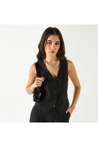 FAV Striped V-neck Waistcoat with Pockets