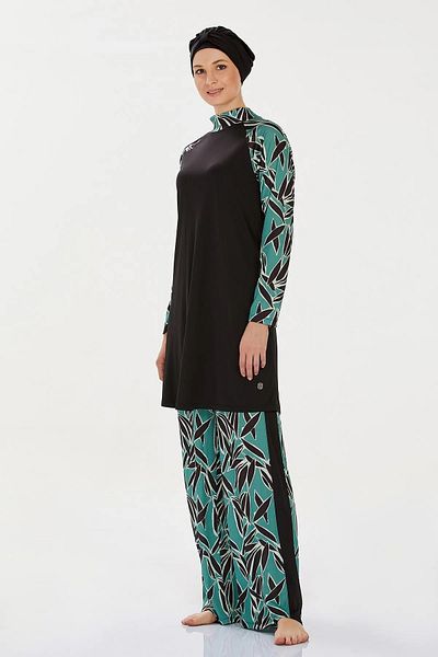 Bravie Women's Six Leaf Patterned Full Covered Elegant Hijab Swimsuit - - 9237
