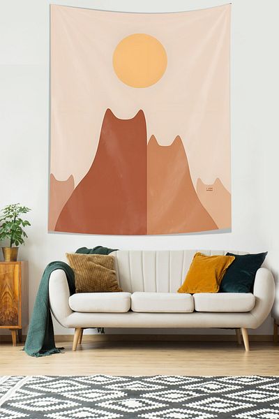 on the clouds Abstract Romantic Cat Pattern Artistic Decorative Stain Resistant Fabric Wall Cloth Wall Tapestry Tapestry