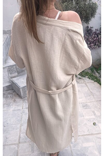 MUJO Women's Ecru Kimono 2 Layers Organic Light Glitter Muslin Crinkle