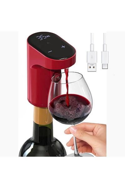 MACVI Aerator electric Macvi® pentru vin si alte lichide cu dozare automata ecran tactil, USB Type-C, Rosu
