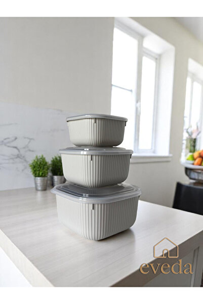 Eveda Snaplid Line Square Triple Set Beige-2