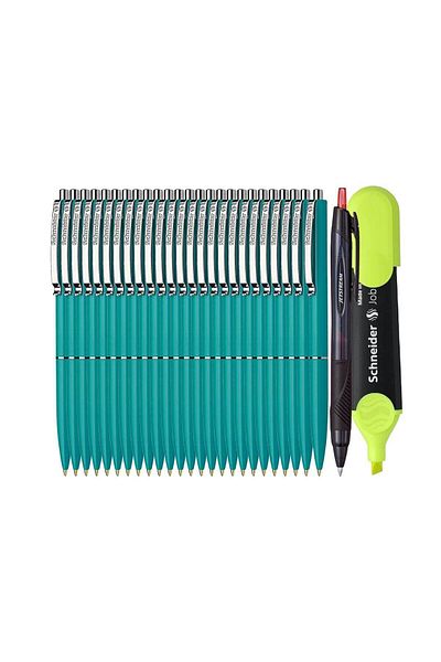 SCHNEIDER Premium Set-25 Schneider Retractable Pens - Green, Jetstream Pen and Textmarker