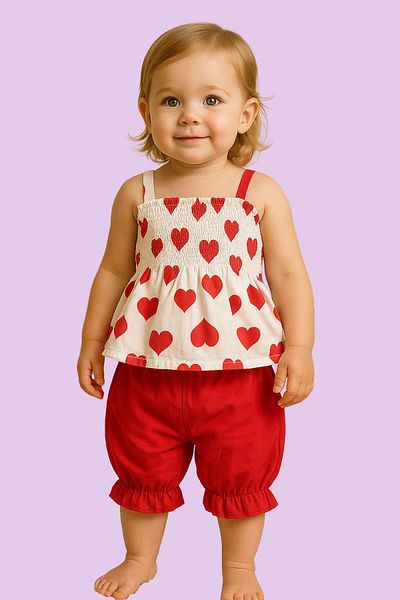 MYZİ STORE Baby Girl Child 100% Cotton Heart Patterned Top and Bottom Set of 2 Gifts
