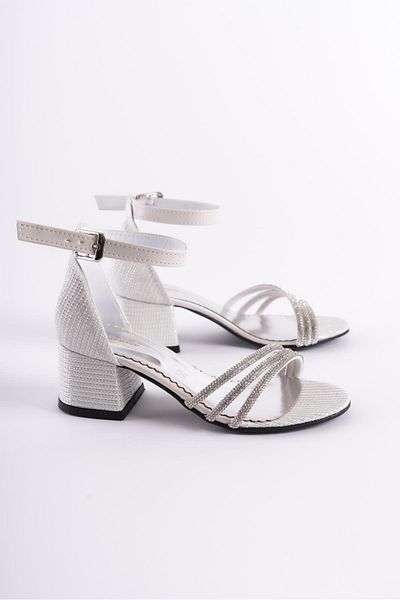 Miss Junior Rochie de seară cu 3 benzi cu pietre de sidef Pantofi cu toc pentru fete