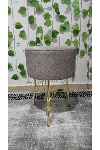 ÖZCAN METAL Metal Ayaklı Yuvarlak Puf Lüks Tabure Koltuk Gold Puf