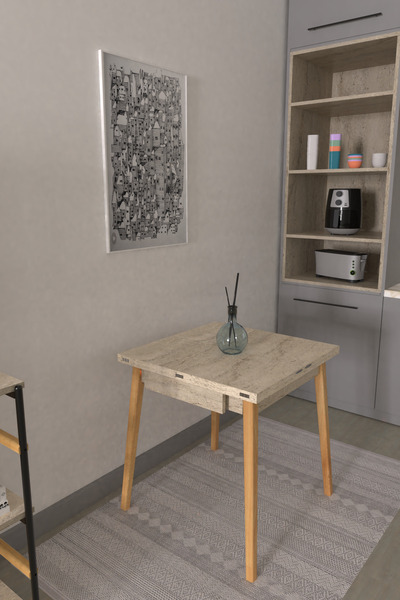 VİLİNZE Vilinze Avanos Ahşap Katlanır Kanatlı Mdf Mutfak Masası - 70x70+70 (70x140) cm