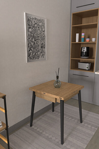 VİLİNZE Vilinze Avanos Ahşap Katlanır Kanatlı Mdf Mutfak Masası - 70x70+70 (70x140) cm