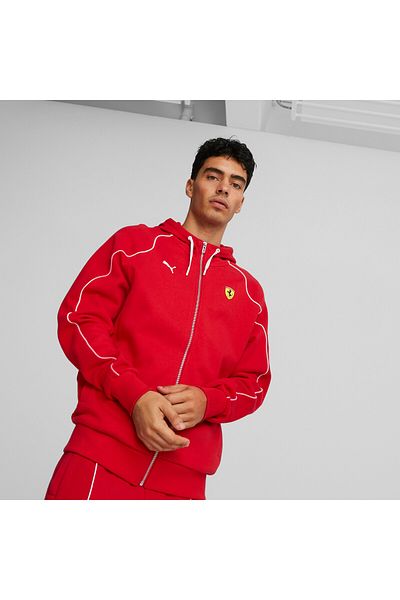 Puma Mens Scuderia Ferrari Race Long Sleeve Hoodie Sweat Jacket - Red