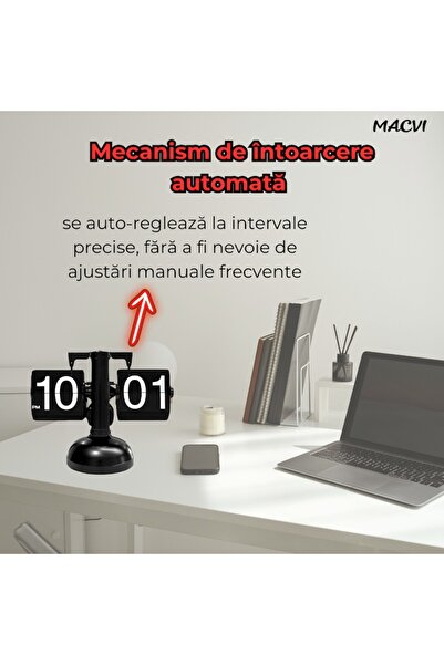 MACVI Macvi® retro flip clock, large numbers, stainless steel, battery operated, black, vintage, metal stand