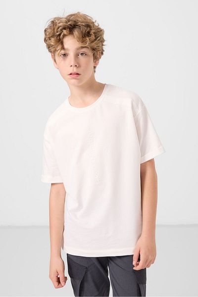 TOMMY LIFE Ecru Cotton Soft Textured Oversize Printed Boy's T-Shirt - 11301