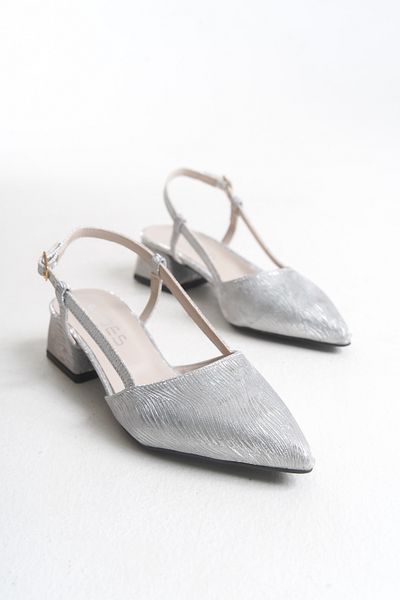 leopar by çetinay Silver Special Glitter Fabric Wave Pattern Pointed Toe Slingback Heels Daily Stiletto/Shoes