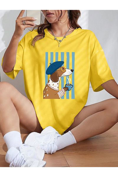 SUNFREE Popular Trend Printed Wide Fit Women's Yellow T-Shirt