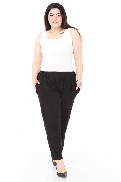 modayız Black Flexible Plus Size Trousers 12c-0986