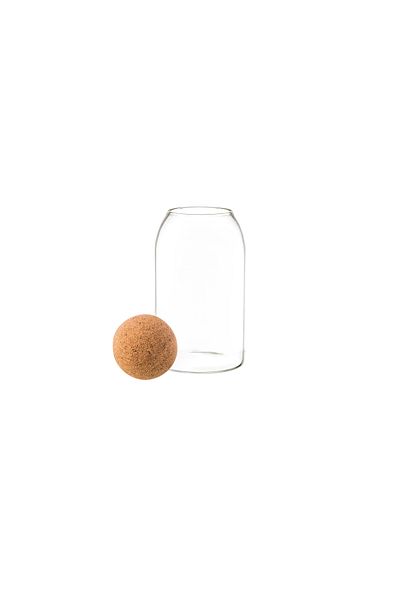 Dania Clear glass jar with cork lid, ball shape, airtight, 18 cm